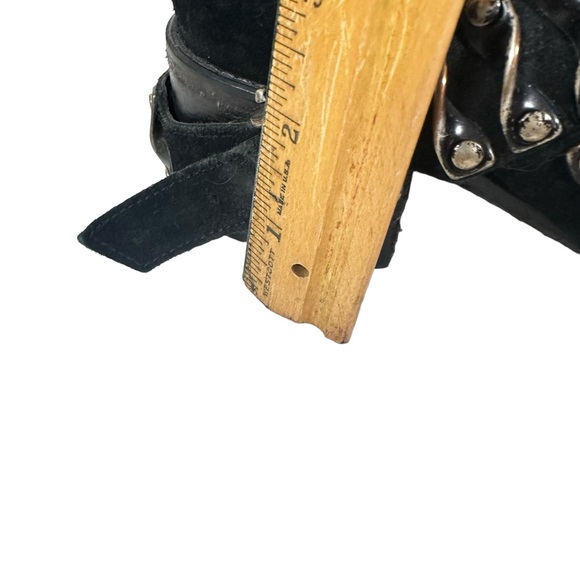 Suede black ankle boots Chelsea with metal embellished straps buckle side zip - Picture 4 of 5